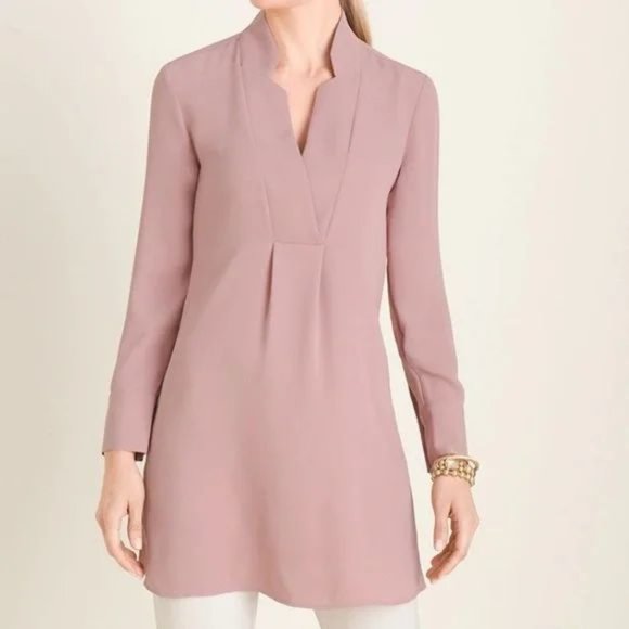 Chico's Satin Notched Collar Tunic Blouse S - Picture 3 of 4